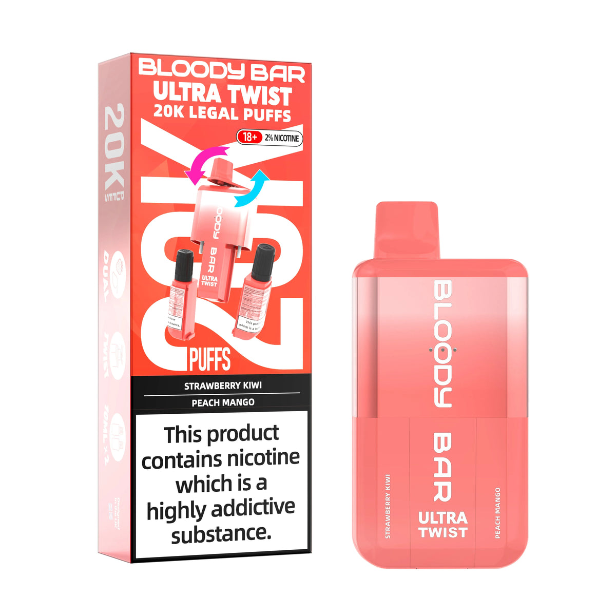 Strawberry Kiwi/Peach Mango - Bloody Bar Ultra Twist 20,000 Puffs Einweg-Vape