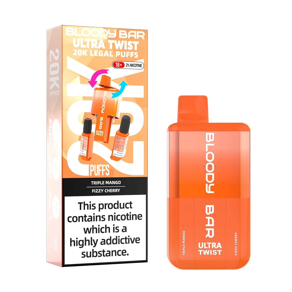 Triple Mango/Fizzy Cherry - Bloody Bar Ultra Twist 20,000 Puffs Einweg-Vape