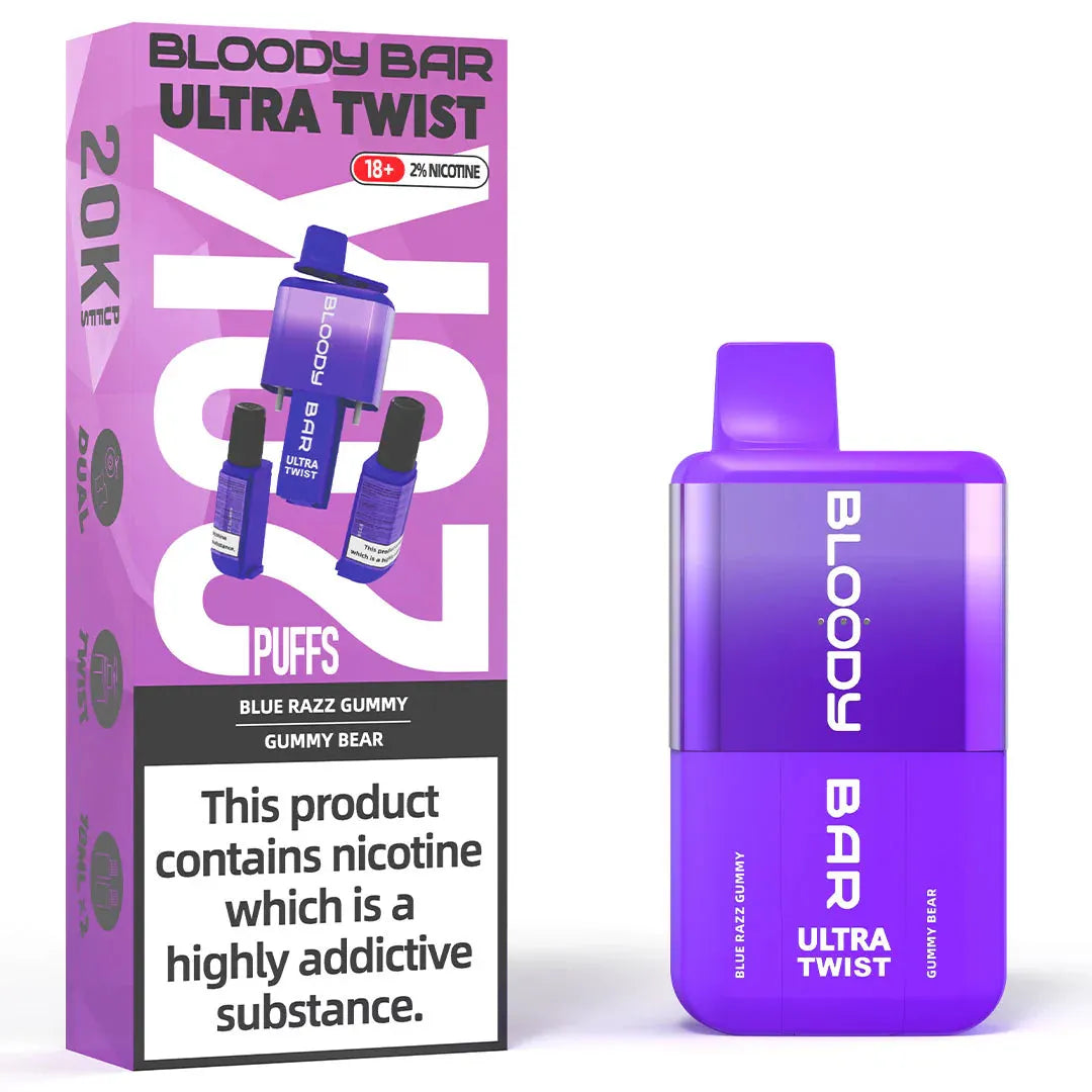 Blue Razz Gummy/Gummy Bear - Bloody Bar Ultra Twist 20,000 Puffs Disposable Vape