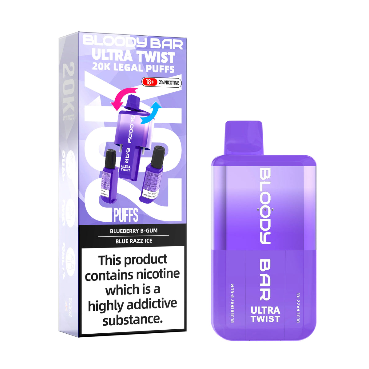 Blueberry Bubblegum/Blue Razz Ice - Bloody Bar Ultra Twist 20,000 Puffs Einweg-Vape