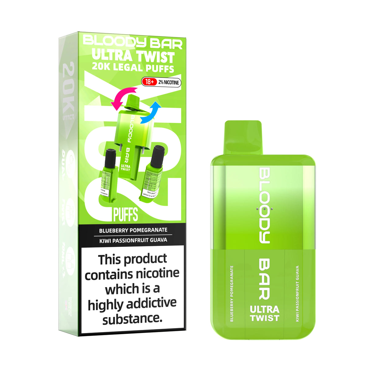 Blueberry Pomegranate/Kiwi Passionfruit Guava - Bloody Bar Ultra Twist 20,000 Puffs Einweg-Vape