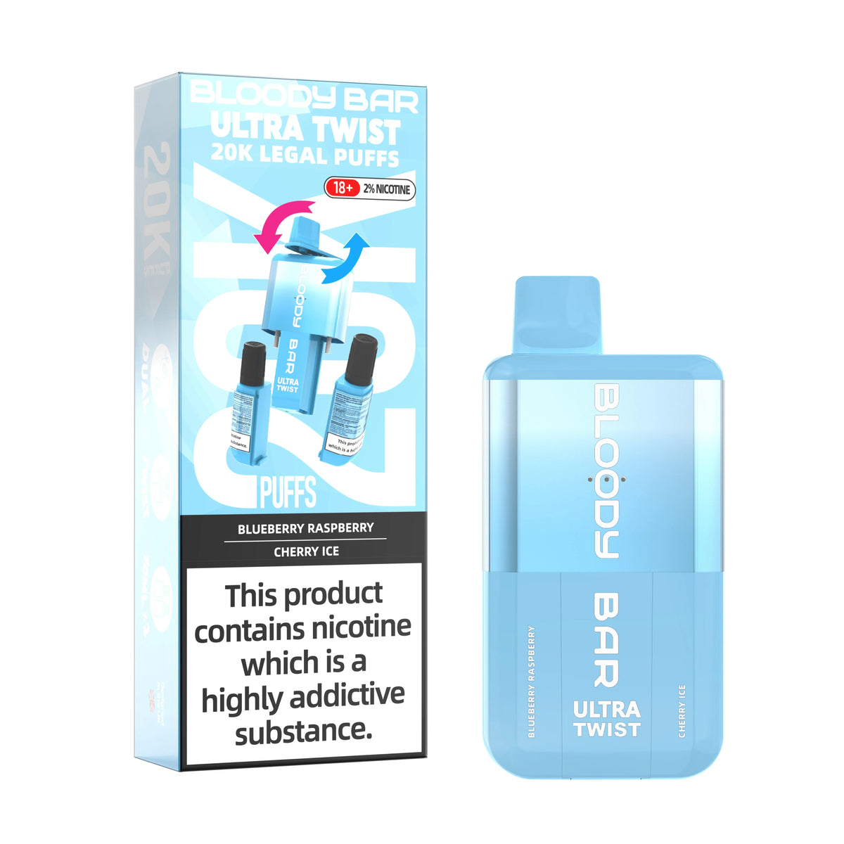 Blueberry Raspberry/Cherry Ice - Bloody Bar Ultra Twist 20,000 Puffs Einweg-Vape