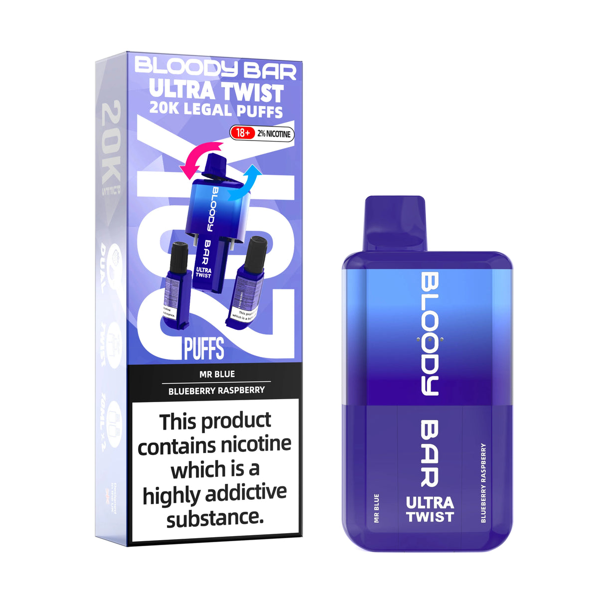 Mr Blue/Blueberry Raspberry - Bloody Bar Ultra Twist 20,000 Puffs Einweg-Vape
